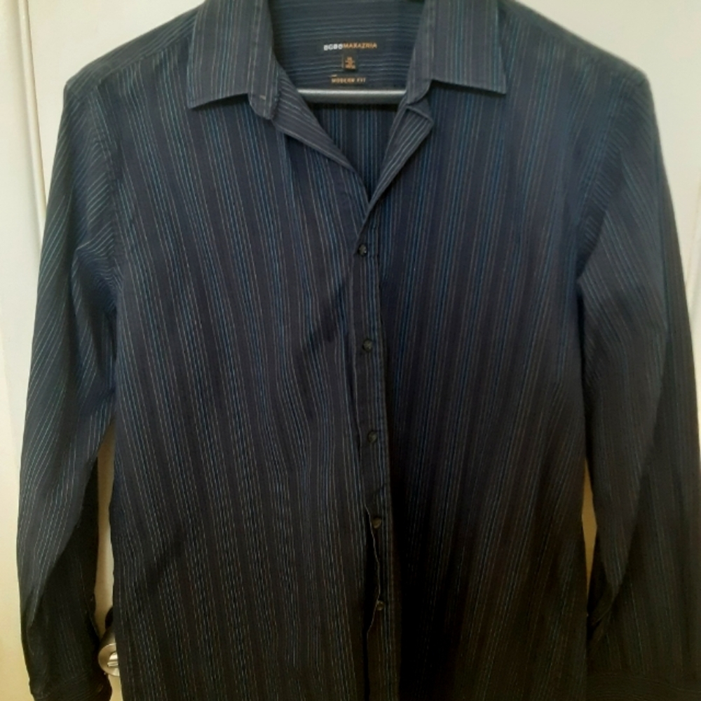 BCBGMAXAZRIA Mens Striped Dress Shirt modern fit Sz XL Dark Blue